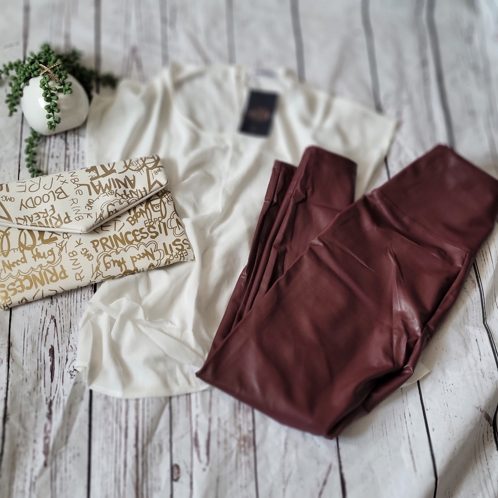 Burgundy faux leather leggings